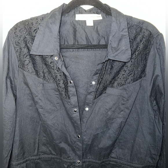 Nine West black and lace western style shirt dress with metal snaps size XL - Picture 2 of 6